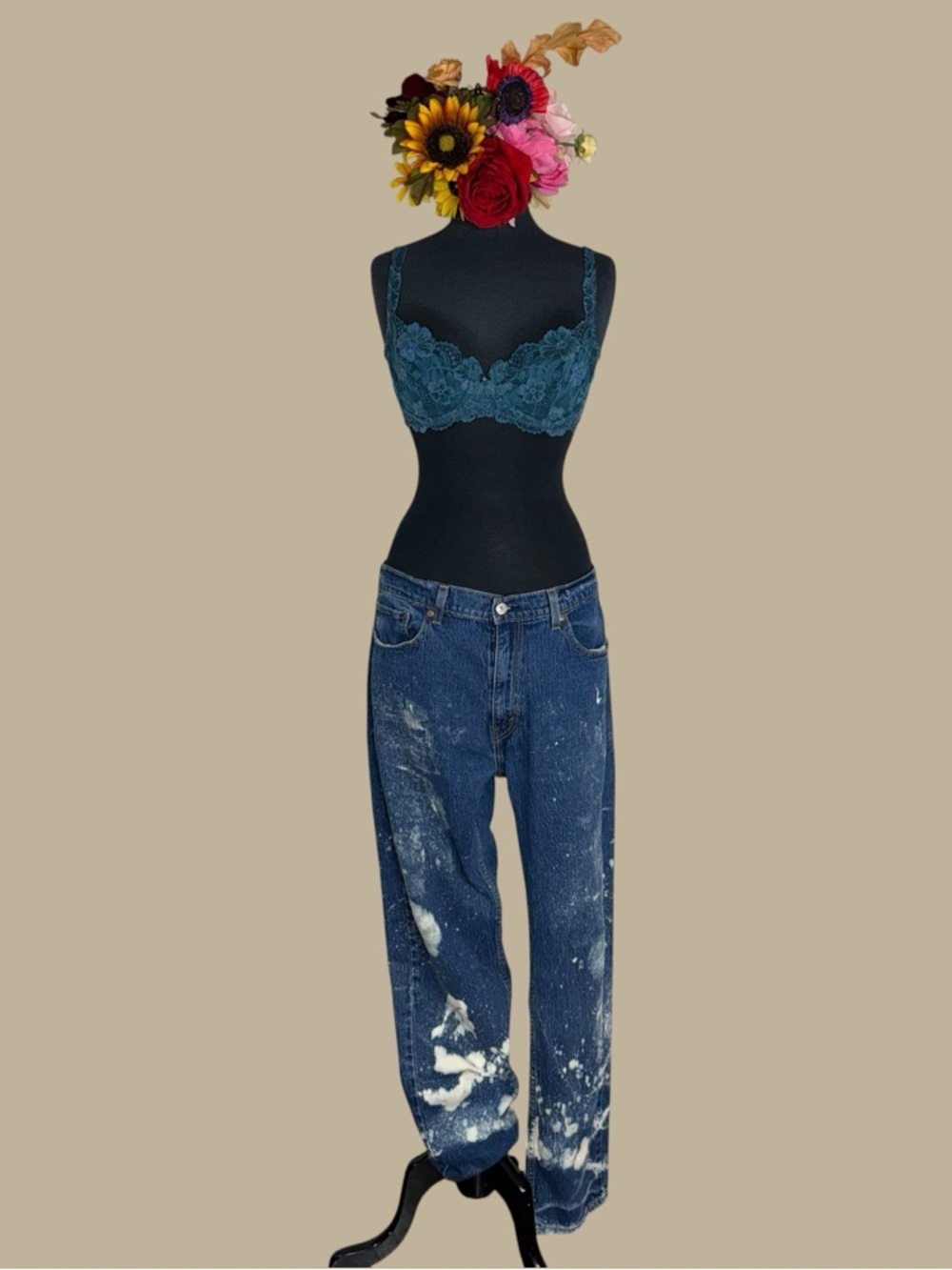 505 Levi’s  Dark Blue Paint-Splatter Relaxed Jeans